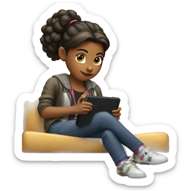 A girl is sitting and playing a Nintendo Switch sticker