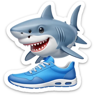 A smiling shark wearing bright blue sneakers sticker