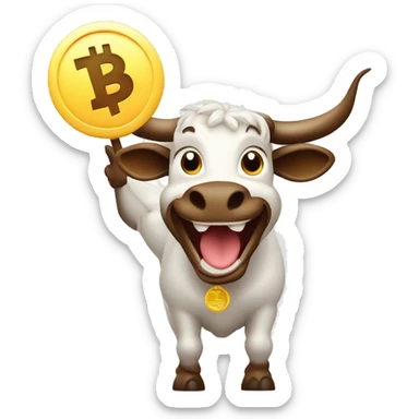 Stock market happy bull holding profit sign  sticker