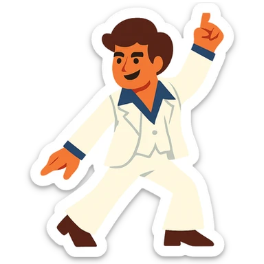 disco dancing man, white outfit, brown hair sticker