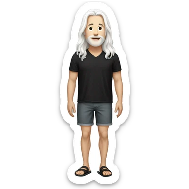 white man white long hair, black shirt, shorts and flipflops sticker