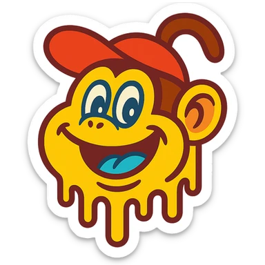Diddy Kong as a melting smiley face, cartoon style, vibrant colors, silly expression sticker