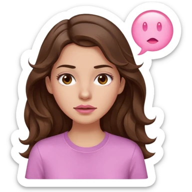 girl with wavy long brown hair, brown eyes, light to medium complexion, long lashes, light pink lipstick, wearing light pink shirt, sweating sticker