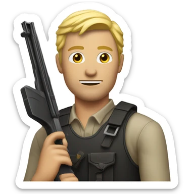 Blonde man holding shotgun  sticker