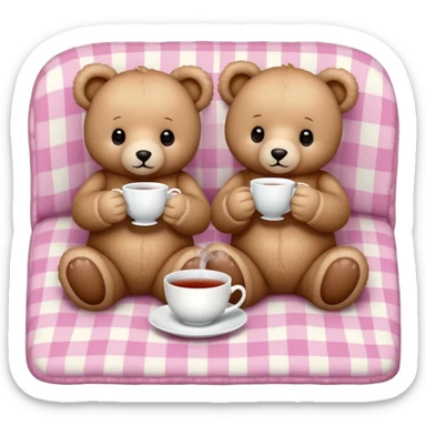 teddy bears drinking tea on a plaid pink blanket  sticker