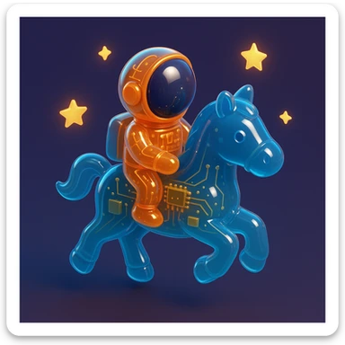 astronaut on horseback with stars in background sticker