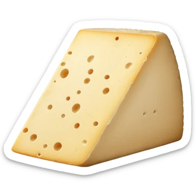 sheep’s milk cheese wedge or thick slice, firm, off-white to pale ivory, beige or greyish rind, slightly crumbly or smooth, rustic clean cut, no plate, bread, extras, or faces, clean 3D, soft shadows, transparent background, emoji scale sticker