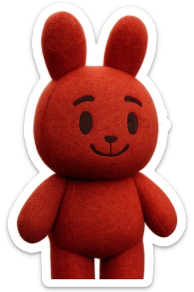 Extract the red bunny plushie exactly as it appears in the original image, preserving all original details, colors, and face, with a transparent background. sticker
