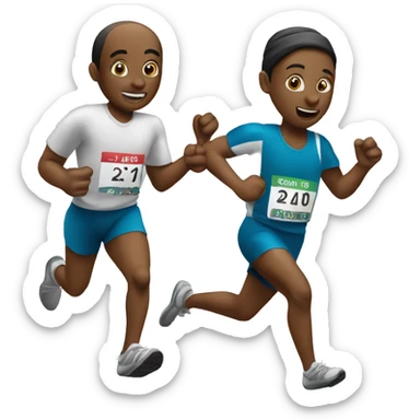 Two runners doing the relay race with a stick sticker