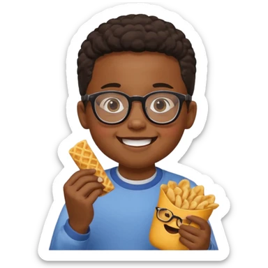 snack holding black kid with glasses on eyes sticker