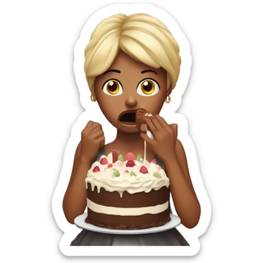woman sad nervous eating cake sticker