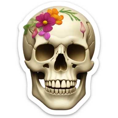 Anatomical skull with flowers sticker