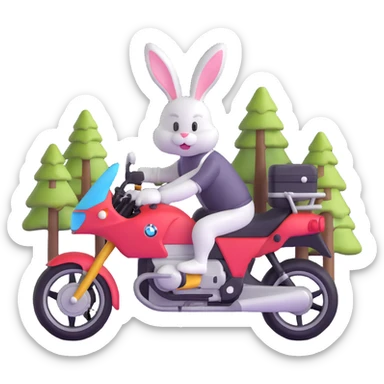 Easter bunny riding a BMW boxer motorcycle with trees and grass in the background sticker