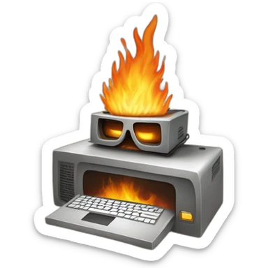 computer burning man extenguishing fire sticker