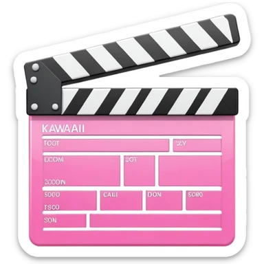  pink  pink clapperboard used in filmmaking, cute and stylish design with white details, open position, soft reflections, realistic or kawaii style, isolated on transparent background sticker