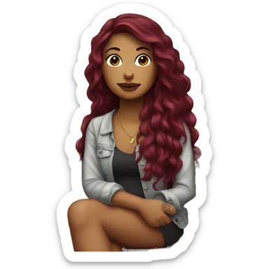 Beautiful tattooed burgundy long haired woman sitting on a bench sticker