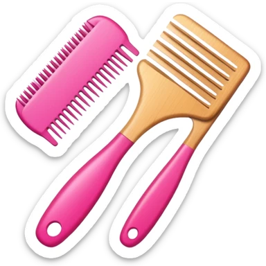 comb and brush crossed together, pink, Apple iOS style emoji sticker