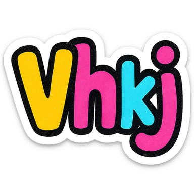 the letters 'Vhkj' in a playful icon style, vibrant colors, bubbly forms, friendly and approachable sticker