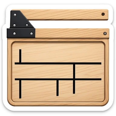 simple clapperboard from top view, geometric outline with thin black lines and single diagonal line, minimalist sticker