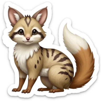 Brown-pointed, soft natural realistic romantic vintage antique divine beautiful elegant pretty precious cute young youthful  Fakémon-Pokémon-alien-opossum-squirrel-feline-serval-caracal-chinchilla-Minccino-Cinccino-Meowstic-rodent-hybrid-creature with a big fluffy bushy tail (full body) sticker