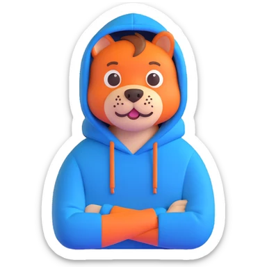 Mr. Beast wearing a blue hoodie with a cheerful expression sticker