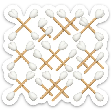 cotton swabs, apple style emojis, wooden sticks with cotton balls at both ends, no background, more cotton swabs sticker