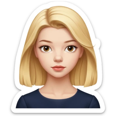 Cinematic Realistic Anya Taylor Joy Portrait, depicted with lifelike skin texture, subtle rosy undertones, and soft natural lighting that enhances the gentle contours of her face. Her intricately detailed golden blonde hair is elegantly. sticker