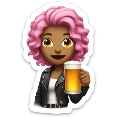 Pink haired Rock and roll lady drinking a beer  sticker