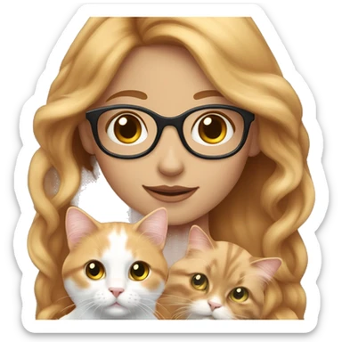 White skin strawberry-blonde haired girl with glasses holding long-haired calico cat sticker