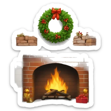Brick Fireplace with wreath  sticker