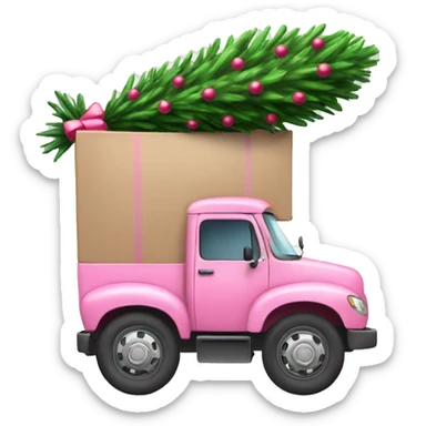 Pink truck hauling Christmas tree sticker