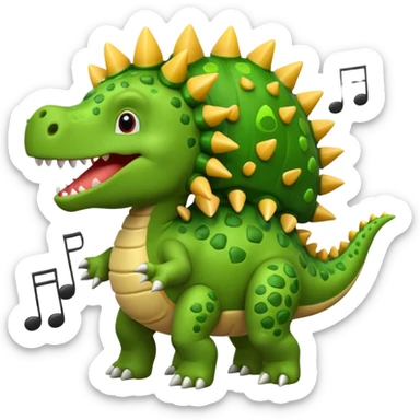 cartoon stegosaurus with music notes funny face sticker