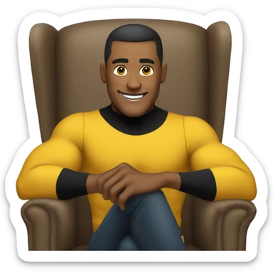 yellow muscle fit man in black turtleneck shirt sitting in chair sticker