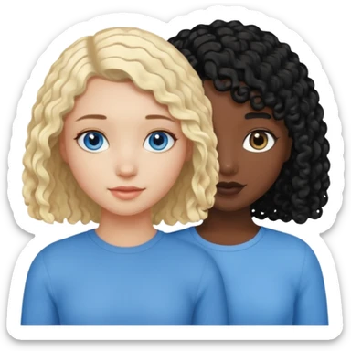 Girl best friends, one white with blond bob and blue eyes, one black with long black curly hair sticker