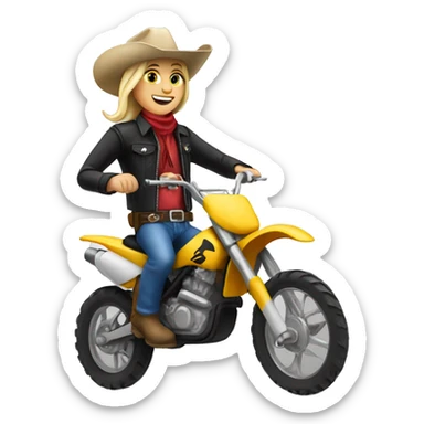 a blonde cowboy on a dirtbike sticker