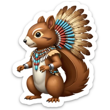 Full Robotic squirrel wearing native American regalia with feathers and beads sticker