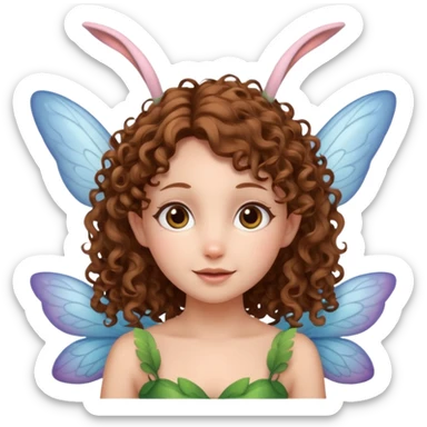 a flying fairy with wings and with bunny ears and brown curly hairs sticker