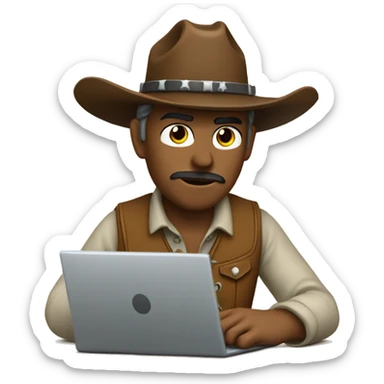 focused cowboy writing software on a laptop sticker