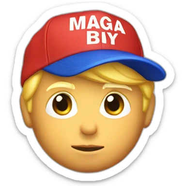 a boy version of donald trump, cap with "MAGA" written on it, flat, emoji sticker