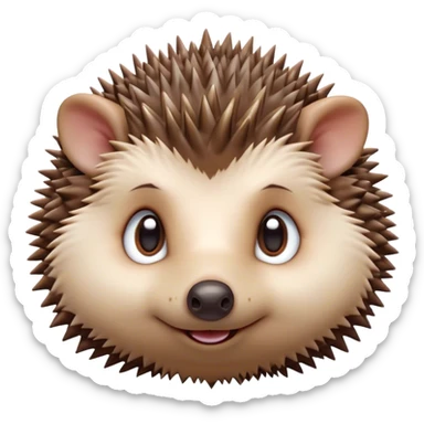 Cinematic Cute Hedgehog Portrait Emoji, Head tilted playfully and inquisitively, featuring a fluffy, spiky brown Fur with an irresistibly cute, round face and tiny ears, round, sparkling eyes filled with curious wonder, Simplified yet irresistibly adorable features, highly detailed, glowing with a warm, friendly glow, high shine, affectionate and quirky, stylized with a touch of woodland whimsy, bright and endearing, soft glowing outline, capturing the essence of a mischievous yet loving hedgehog, so playful it feels like it could roll out of the screen and into your arms! sticker