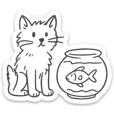 A red-haired cat and a goldfish aquarium sticker