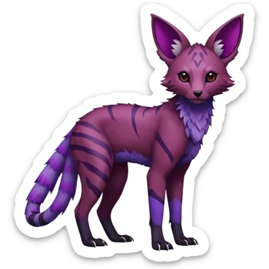 Feral Rare realistic edgy burgundy-purple pretty beautiful handsome gorgeous aesthetic colorful vibrant Vernid-Trico-species-Fakemon-creature by LiLaiRa, random markings, tufted ears, full body sticker