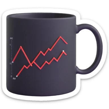 a coffee mug with a stock chart on it sticker
