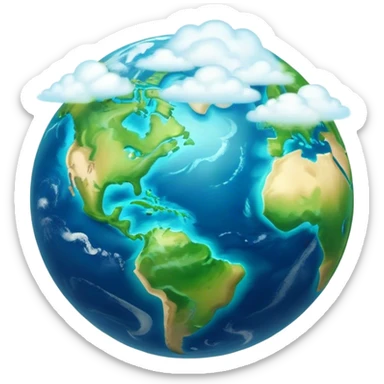 Cinematic Realistic Earth Emoji, depicted with vibrant blue oceans, clouds, and lush green continents rendered in exquisite detail, high shine, and a soft radiant glow that captures the dynamic, life-sustaining beauty of our home planet. sticker