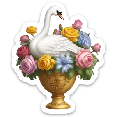 swan roccoco vase with flowers sticker
