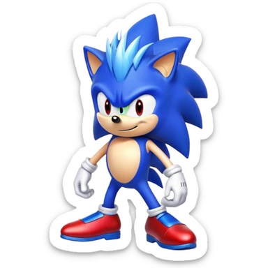 Sonic the Hedgehog with blue spiky hair, red shoes, confident pose sticker