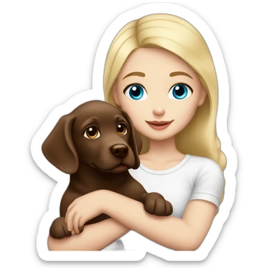 Blonde girl blue eyes with chocolate puppie labrador sticker