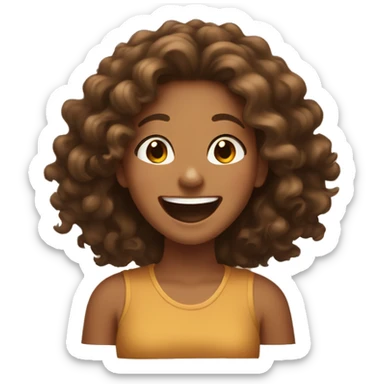 Tan Girl with brown curly hair laughing  sticker