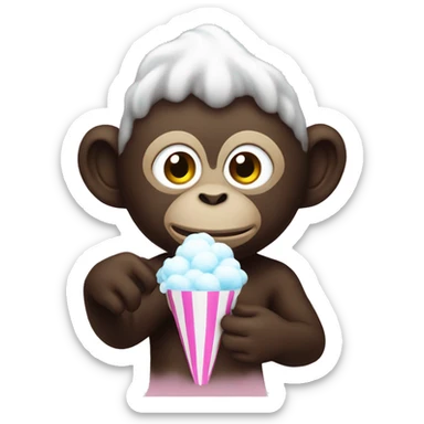 A dark monkey holding white candyfloss  sticker