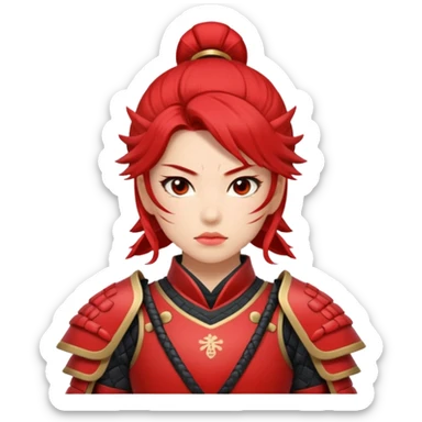 A female samurai with strong posture, red armor plates, and fierce determination.
 sticker
